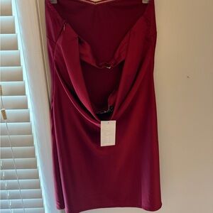 NWT blue blush backless red satin mini dress, size medium